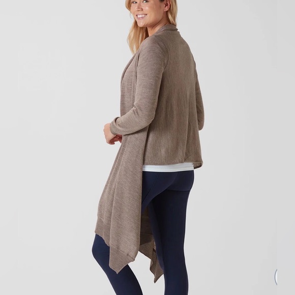 Moda international cashmere cotton Women\'s Tan Open Front wrap Cardigan Sz XL